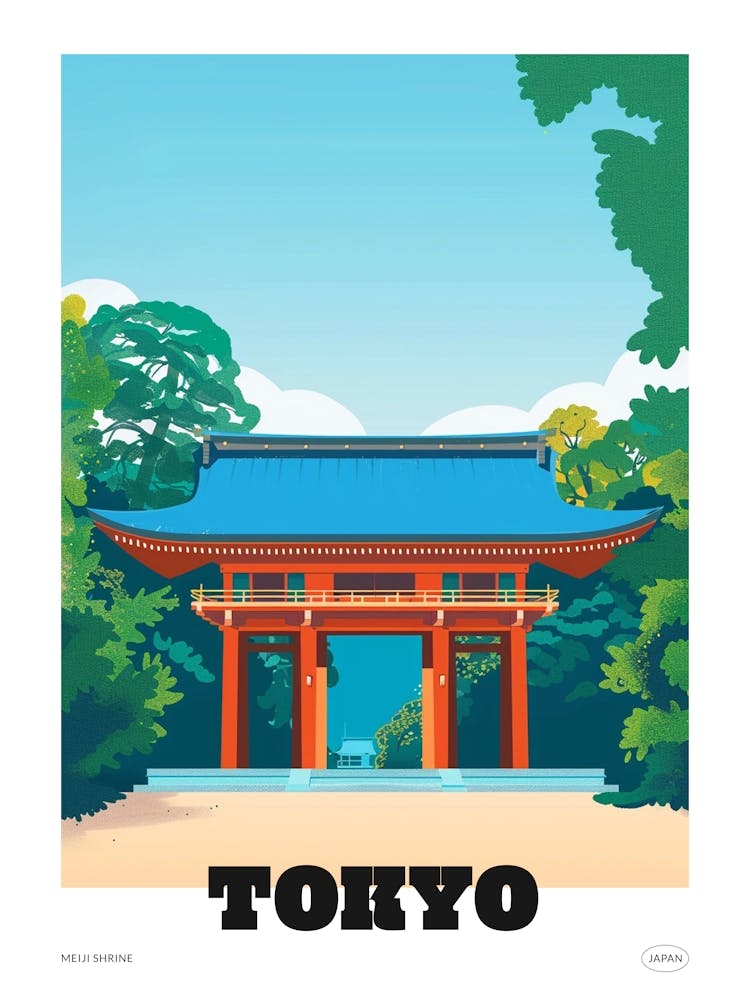 Meiji Shrine Tokyo 3 Colourful Illustration Poster
