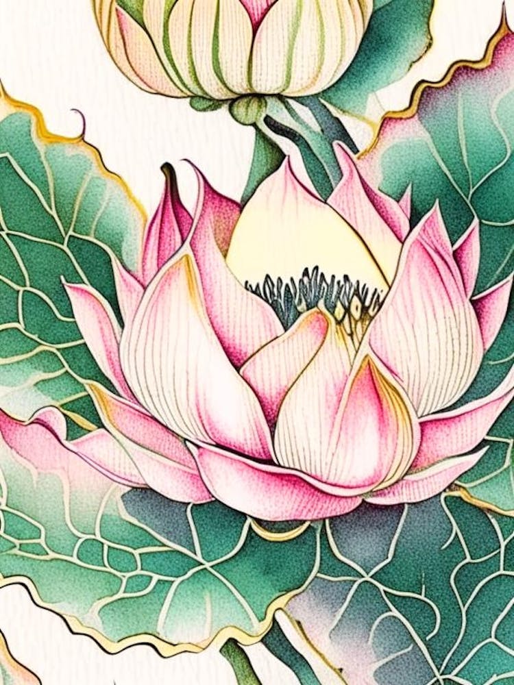Lotus Flower Repeat Pattern Watercolour Ink Pencil 3