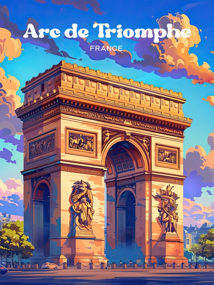 Arc De Triomphe Vibrant Travel Art Illustration