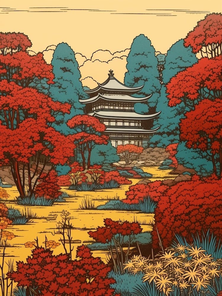 Shinjuku Gyoen National Garden, Japan Vintage Travel Art 2