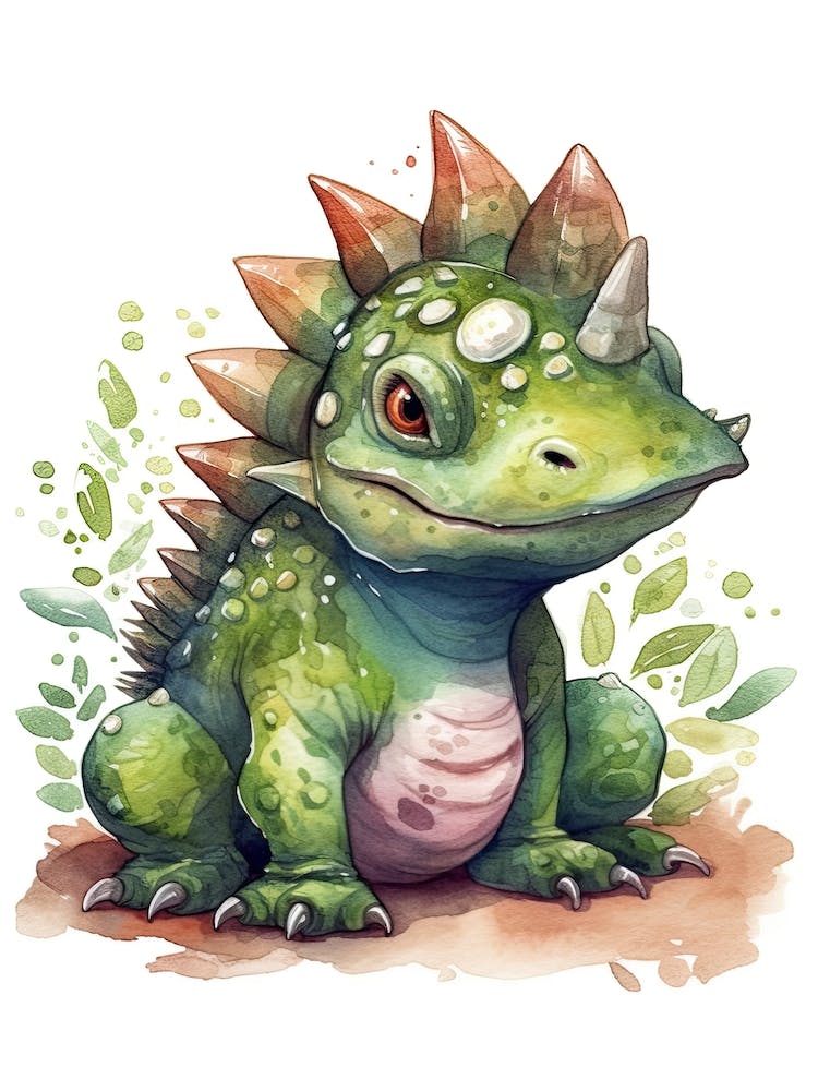Leptoceratops Cute Dinosaur Watercolour 3