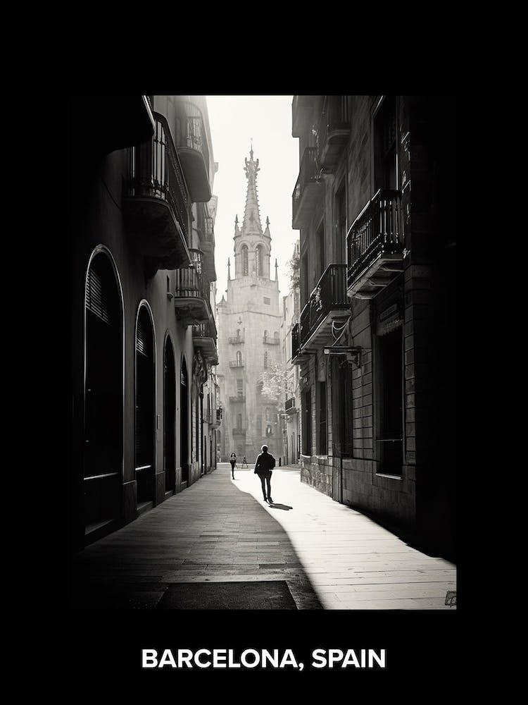 Poster Of Barcelona, Spain, Mediterranean Black And White Photography Analogue 4