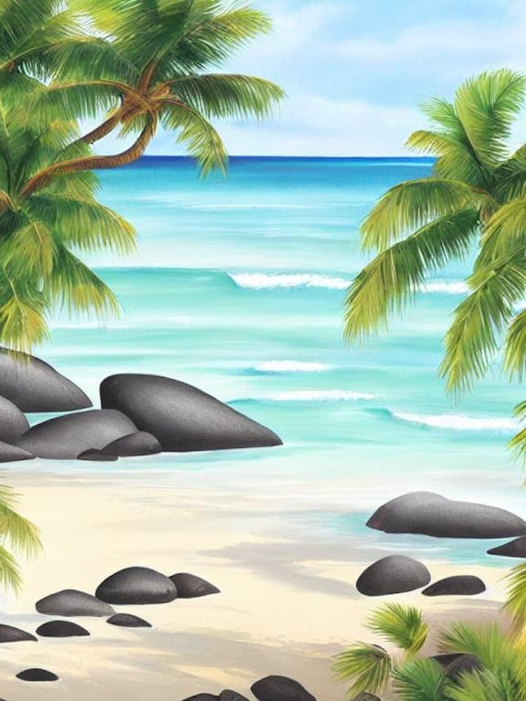 Anse Source D'Argent Beach, Seychelles Contemporary Illustration 3