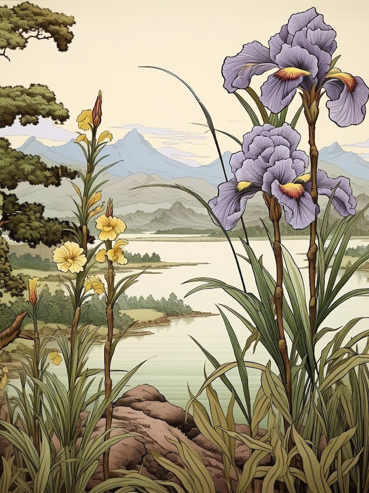 Hanashobu Japanese Water Iris Japanese Botanical Illustration