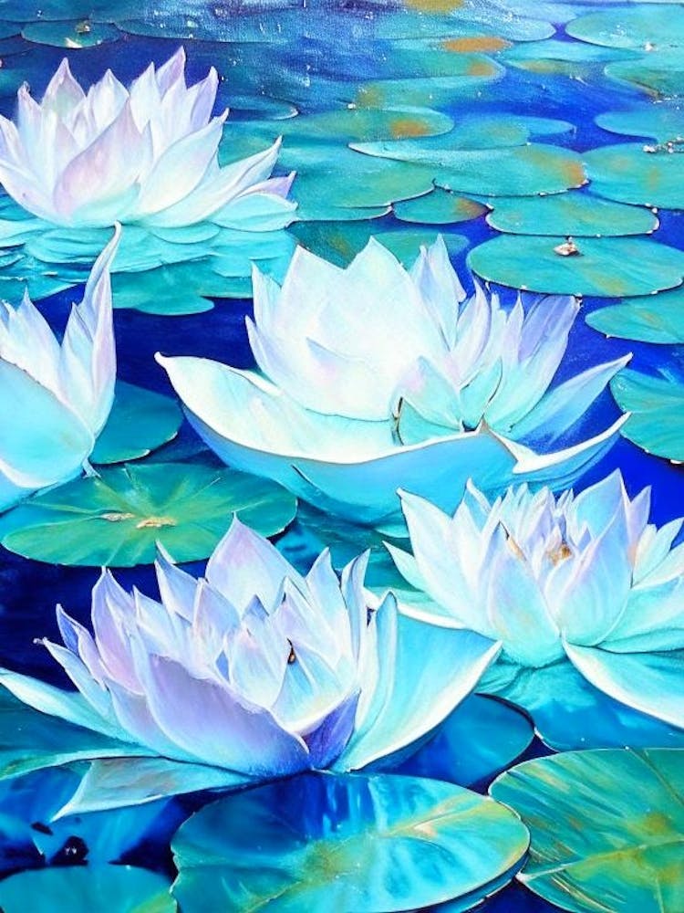 Water Lilies Waterscape Marble Acrylic Painting 2