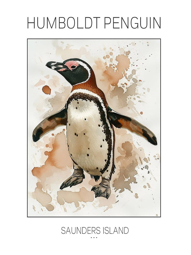 Humboldt Penguin Saunders Island Watercolour Painting 3 Poster