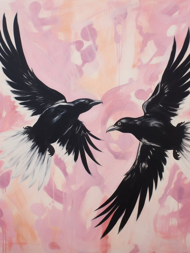 Pink Ethereal Bird Painting Raven 1