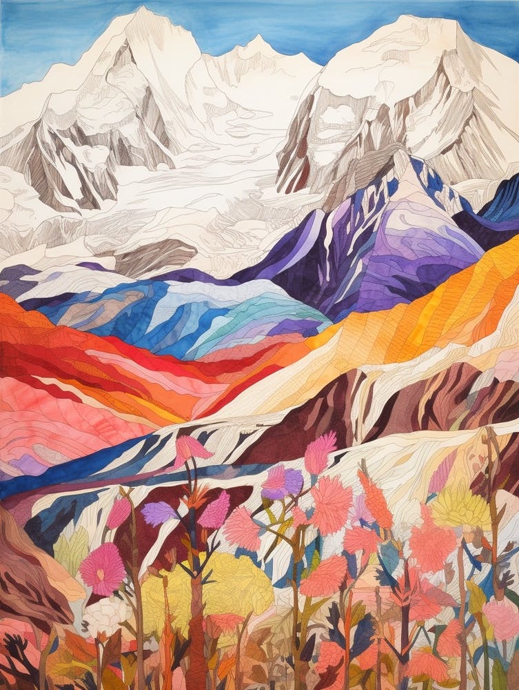 Mount Mckinley United States 1 Colourful Mountain Illustration