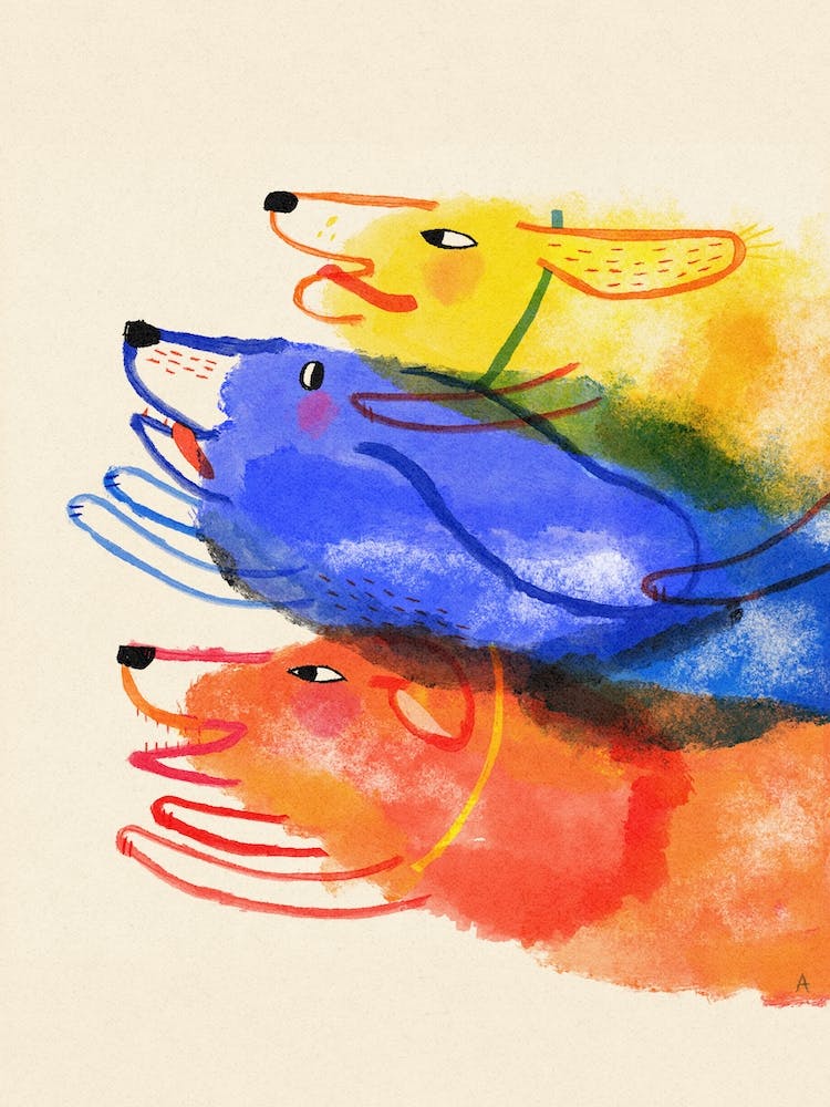 Happy Running Dogs In A Pile