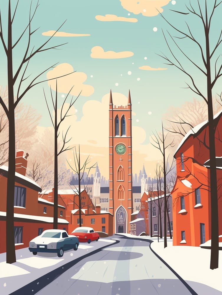 Vintage Winter Travel Illustration Manchester United Kingdom 6