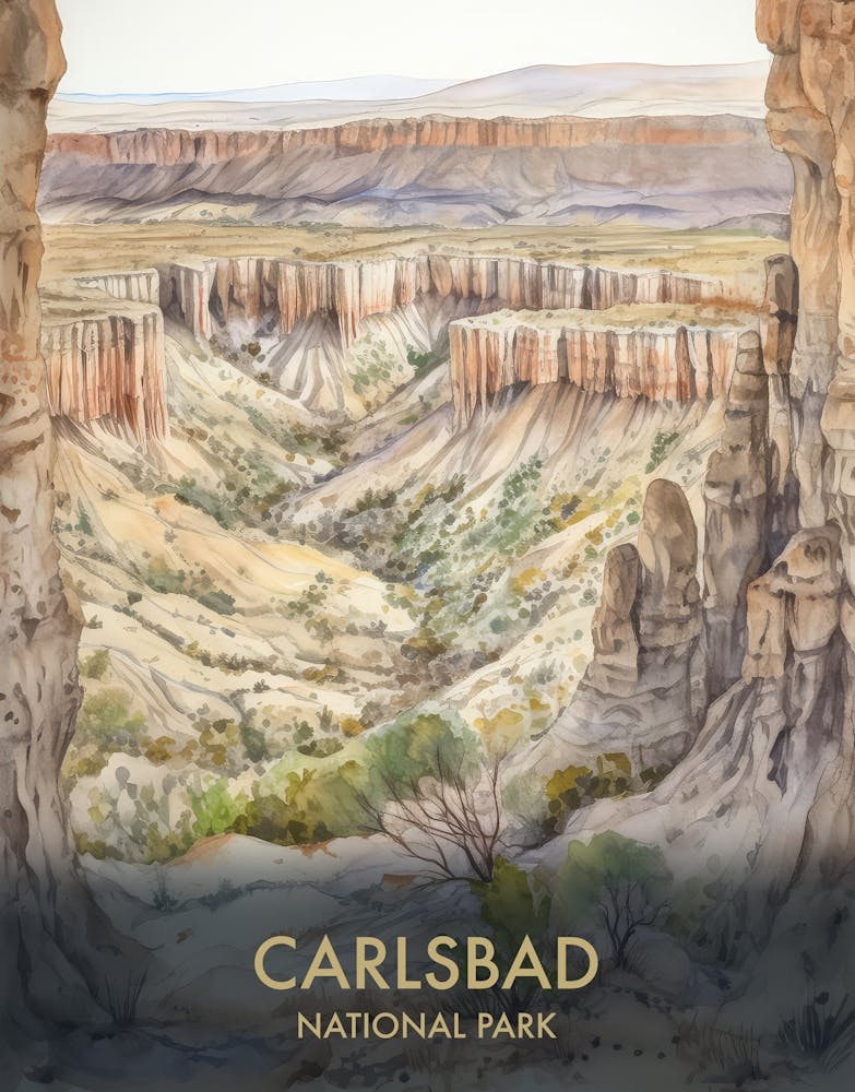 Carlsbad National Park Watercolour Vintage Travel Poster 4
