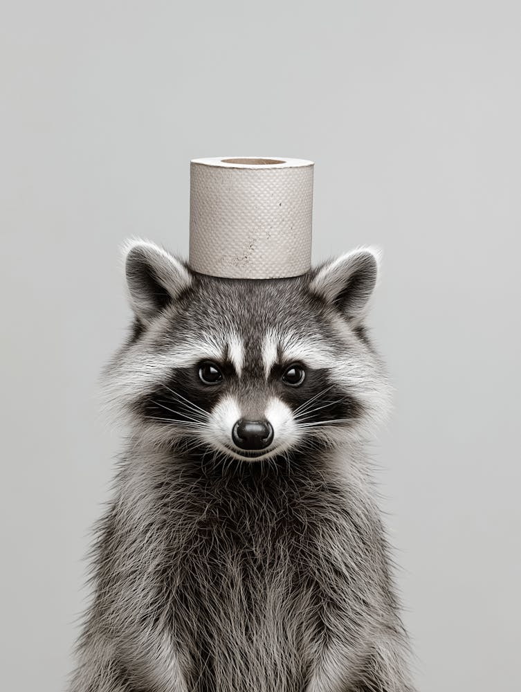 Raccoon With Paper on Head