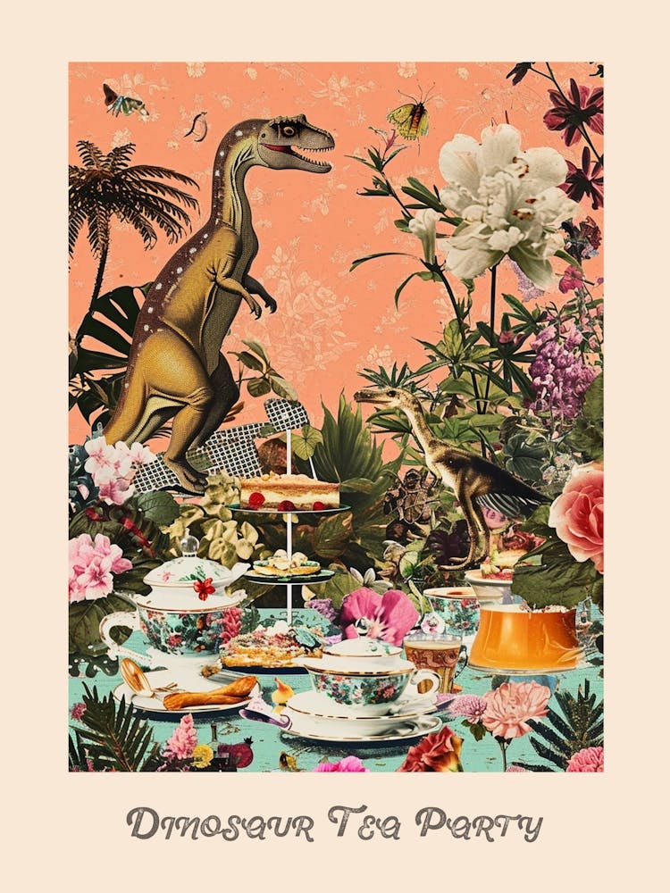 Vintage Dinosaur Tea Party Poster 1