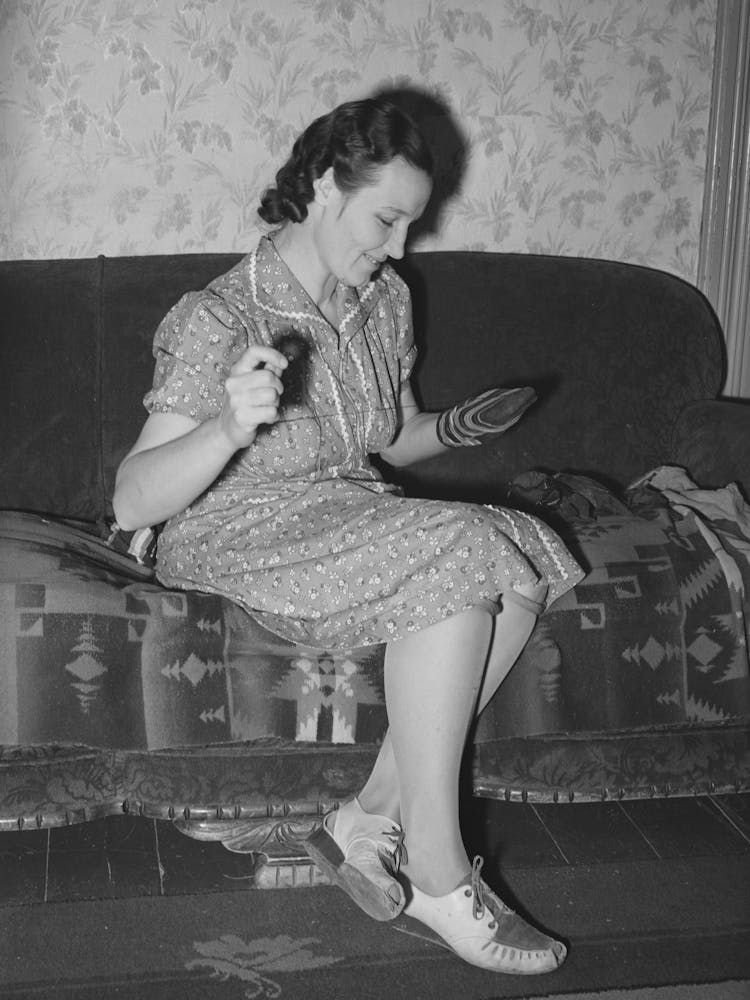 Wife Of Mormon Farmer Mending,Santa Clara, Utah, See General Caption By Russell Lee