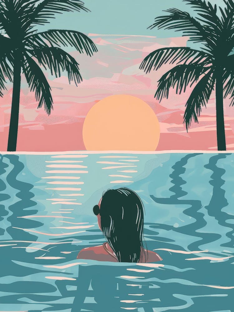 Girl In The Water At Sunset
