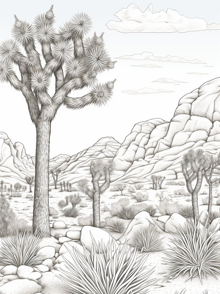  Detailed Drawing Of A Joshua Trees At Dawn In Desert 1