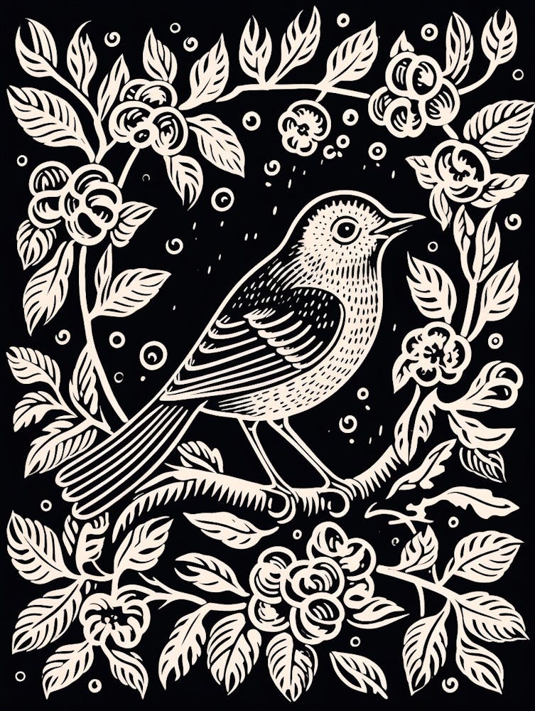 B&W Bird Linocut Eastern Bluebird 1