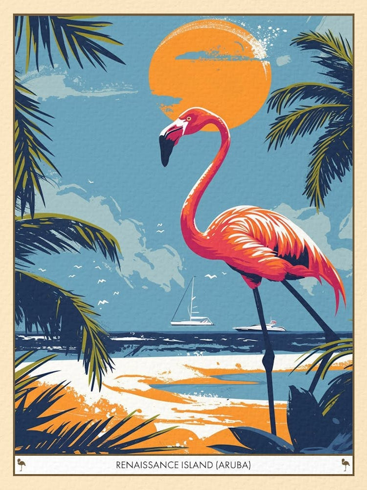 Greater Flamingo Renaissance Island Aruba Tropical Illustration 5 Poster
