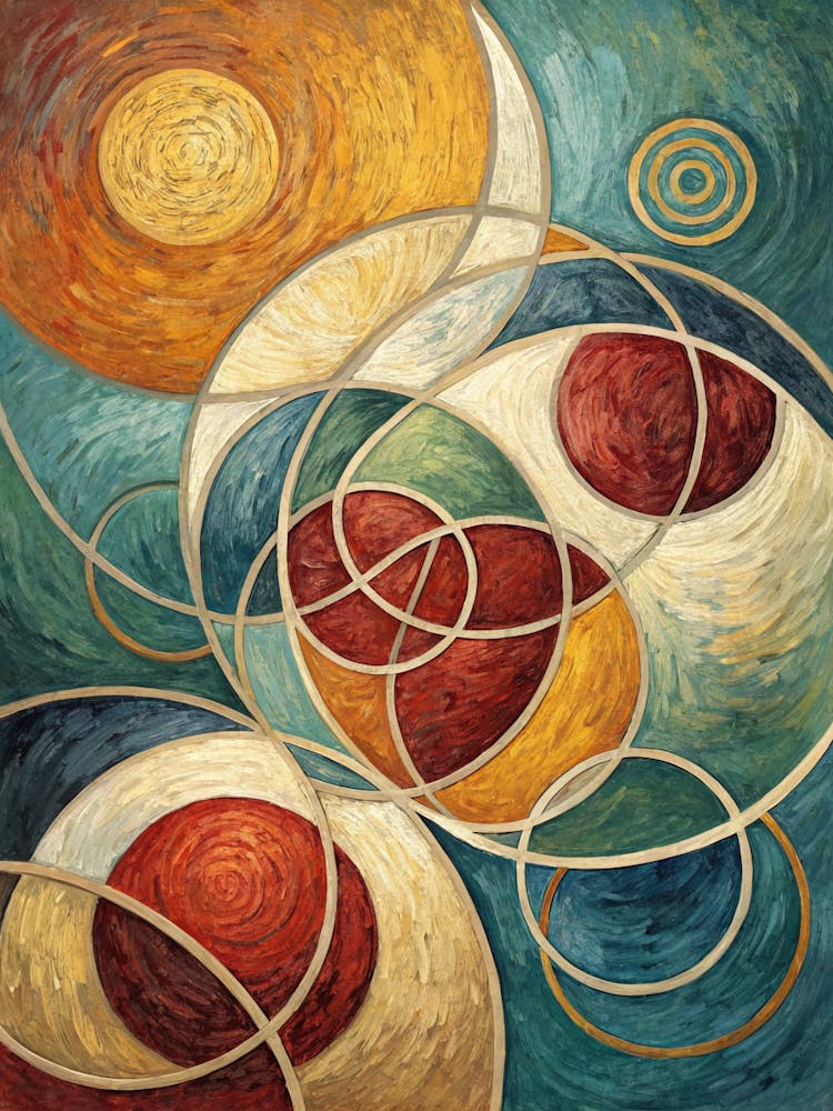 Oil Painting Style Abstract Circles With Mixed Mat