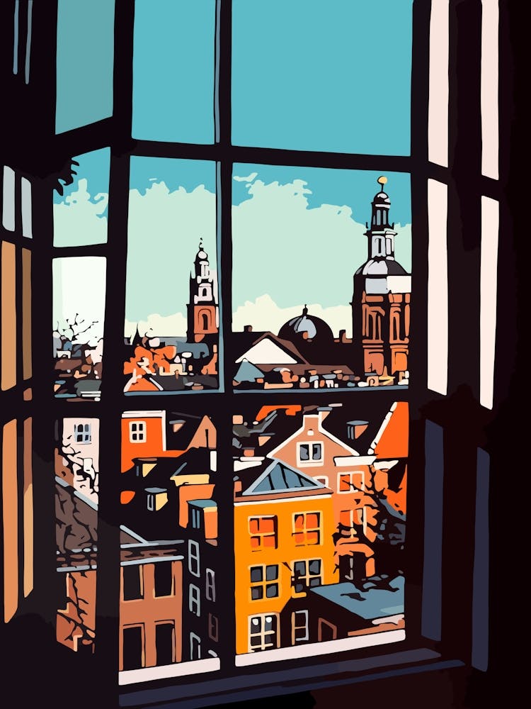 A Window View Of Amsterdam In The Style Of Pop Art 2