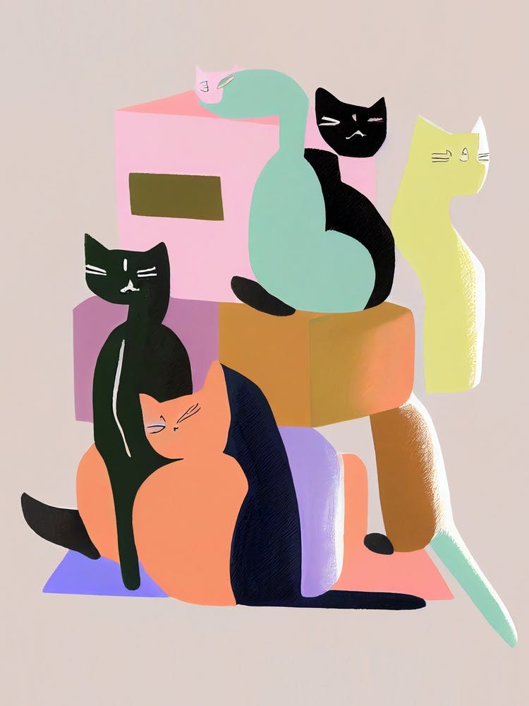 Pile de Chats Style Matisse Couleurs