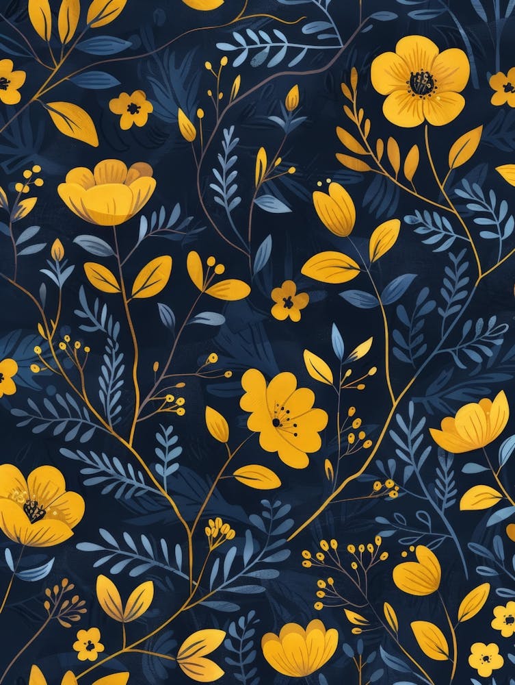 Yellow Flowers On Blue Background