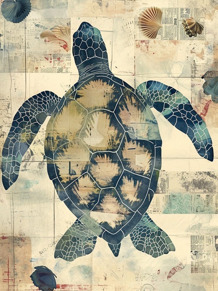 Sea Turtle Wallpaper Style Blue & Beige 2