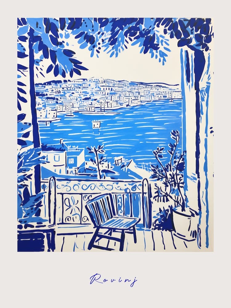 Rovinj Croatia Mediterranean Blue Drawing Poster