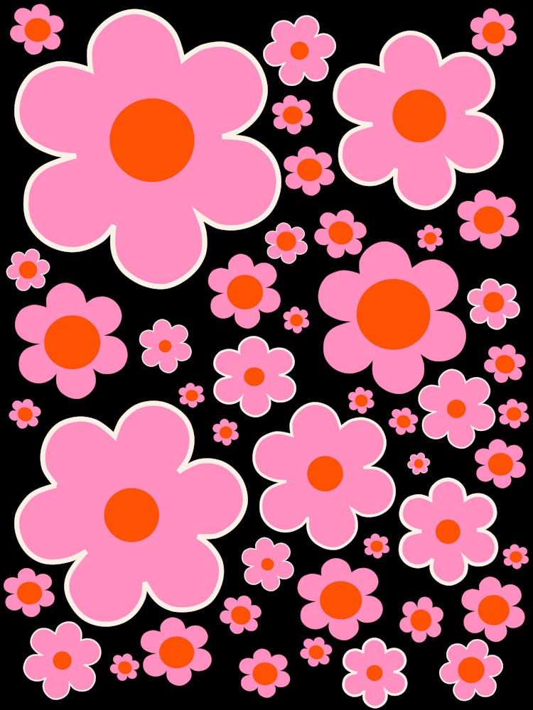 Fleur Rétro Noir Orange Rose