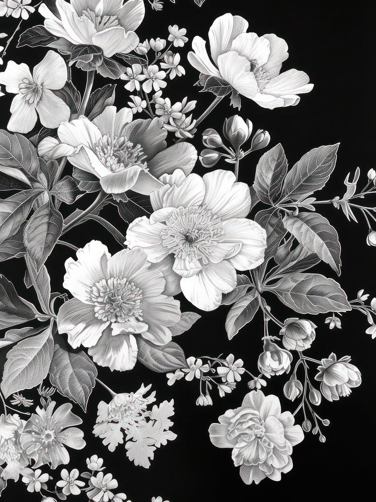 Great Japan Hokusai Monochrome Flowers 1311