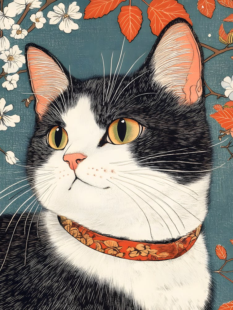 Cat And Cherry Blossoms