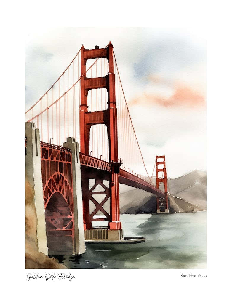 Golden Gate Bridge 2 Watercolour Travel Poster