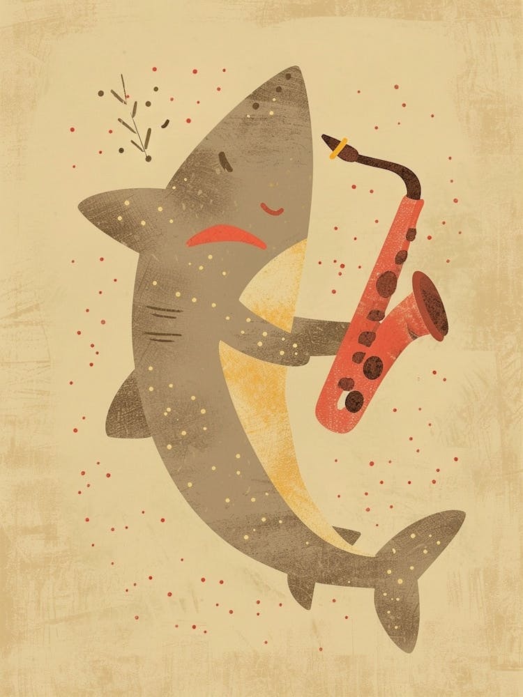 Requin Pastel Sourd Jouant du Saxophone 2