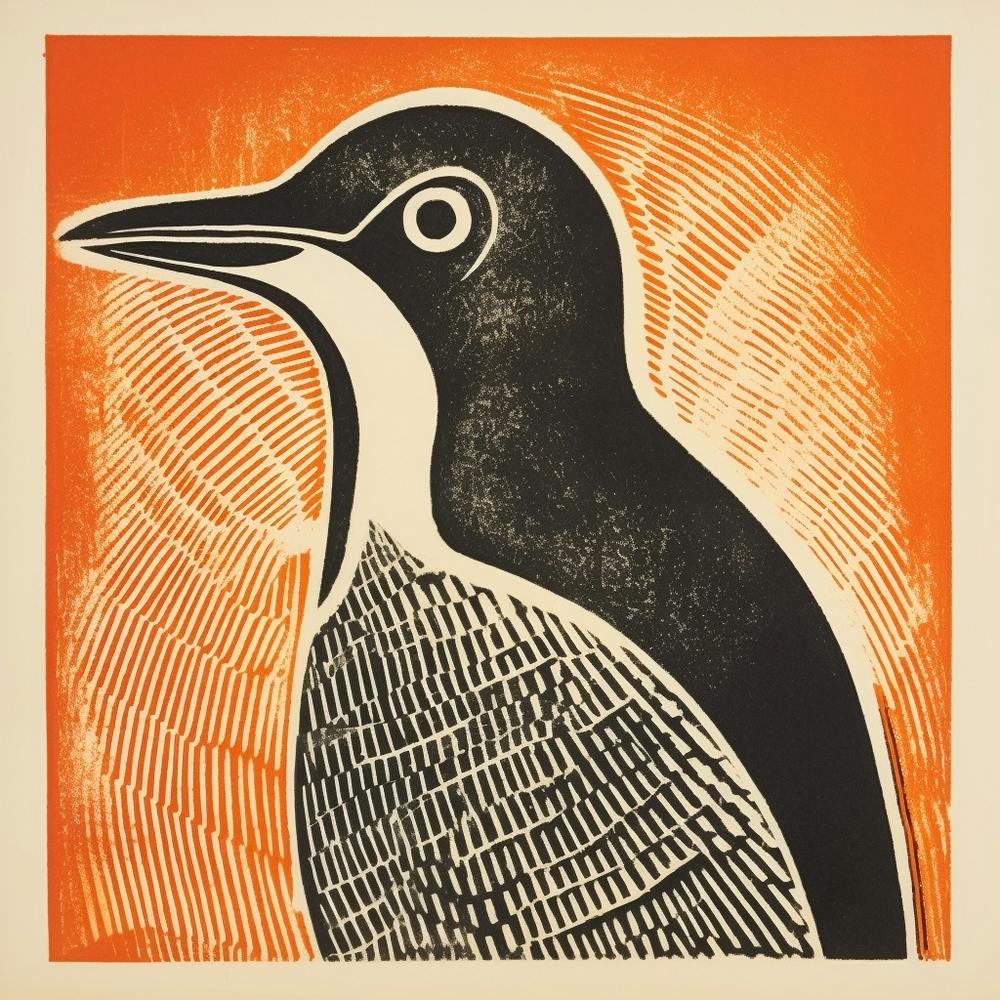 Retro Bird Lithograph Penguin 2