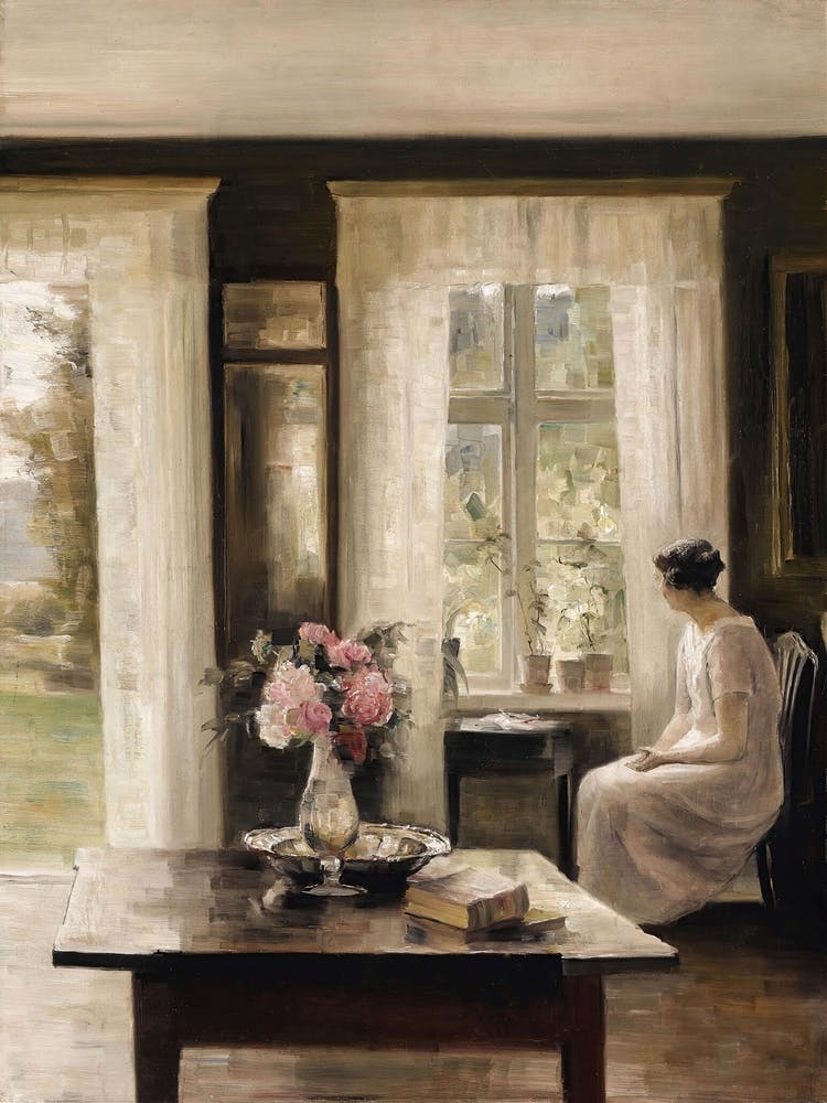 Woman By The Window Vintage Portrait Painting