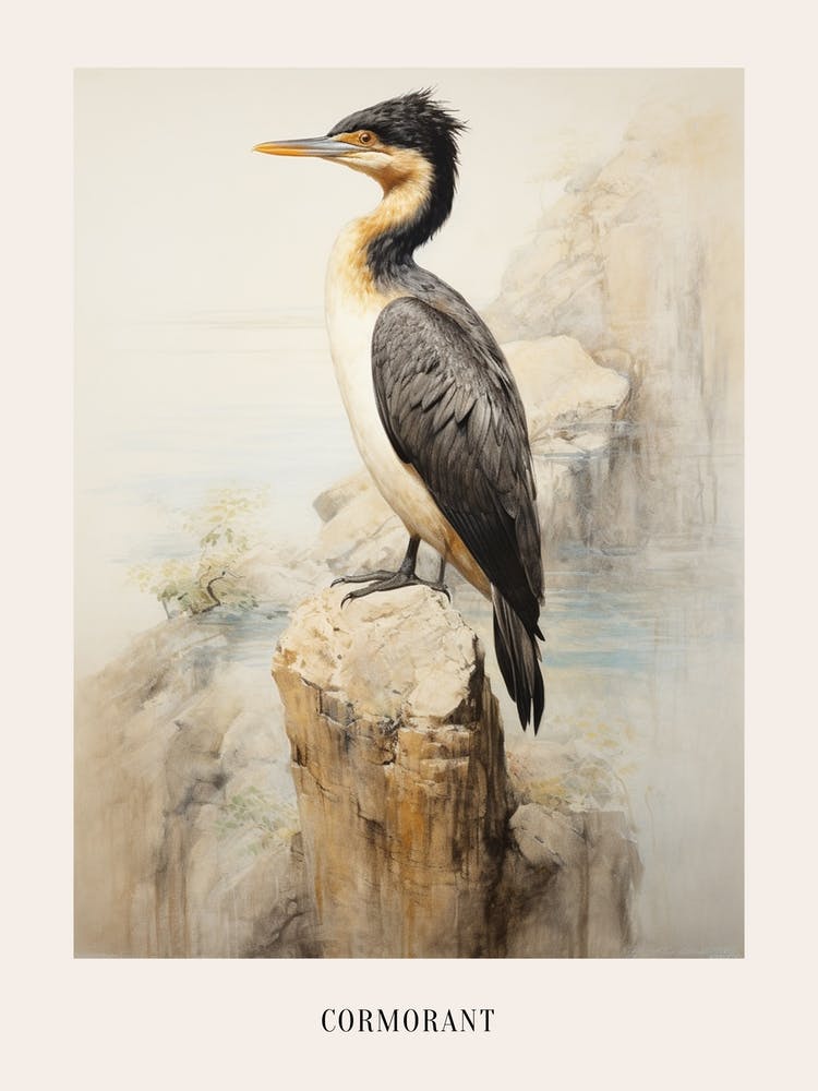 Dessin d'oiseau vintage Cormoran 2 Affiche