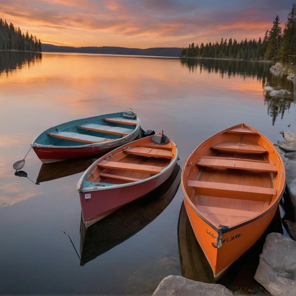 Canoes At  Sunset