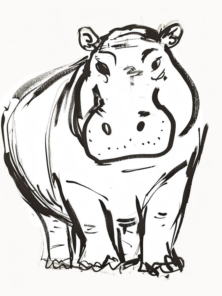 B&W Hippopotamus