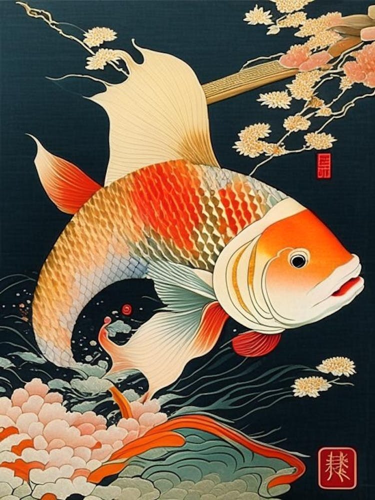 Asagi Koi 1, Fish Ukiyo E Style Japanese