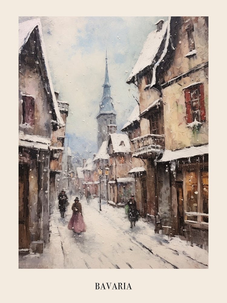 Vintage Winter Painting Poster Bavaria Germany 1