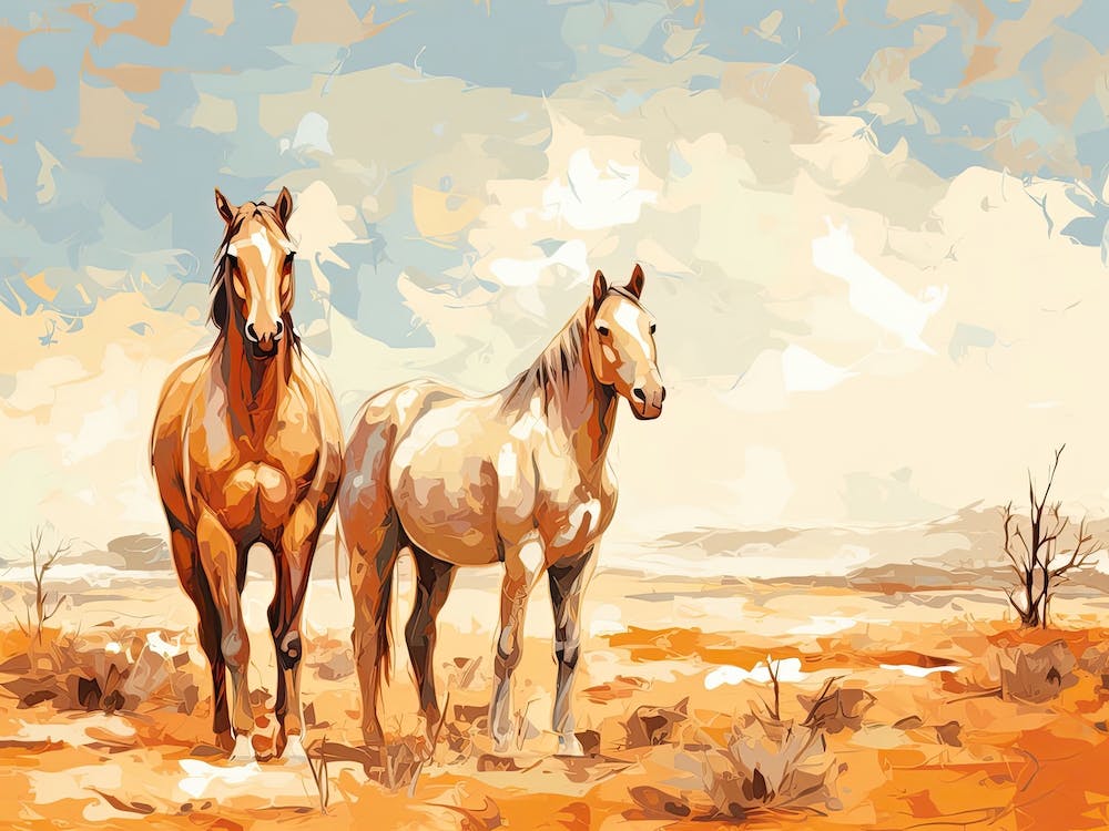 Horses Painting In Namibrand Nature Reserve, Namibia, Landscape 3