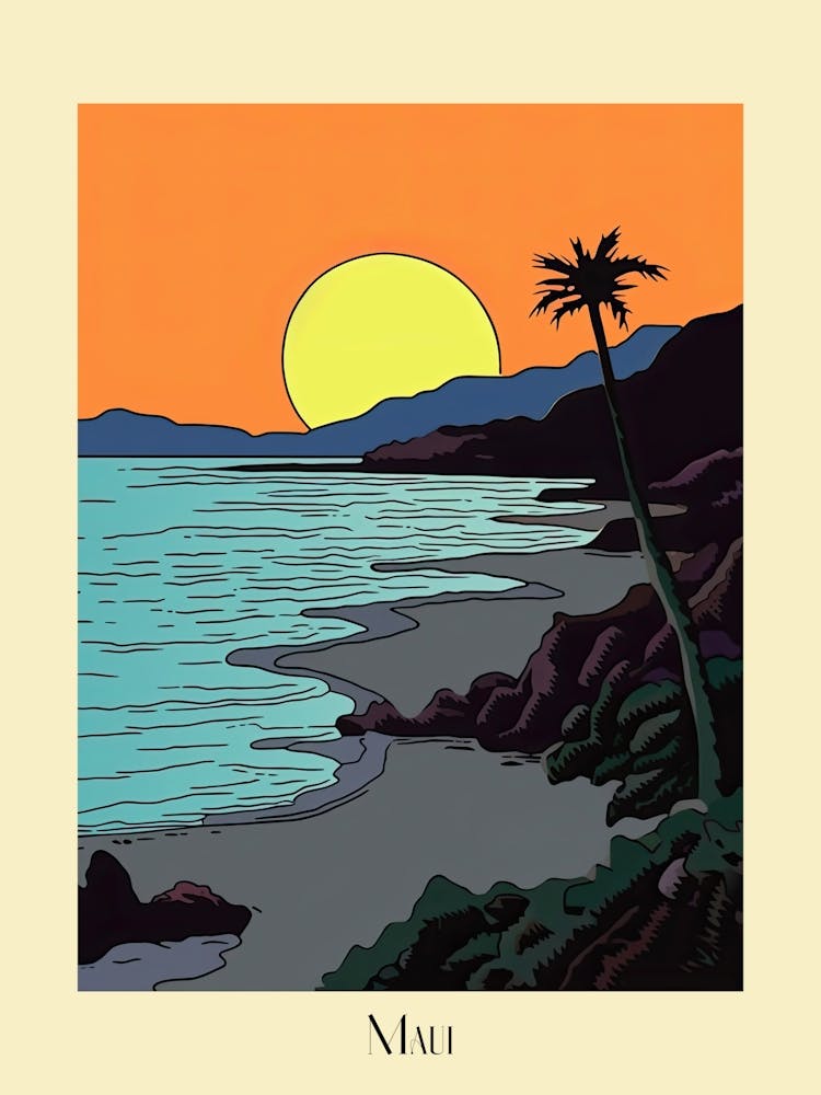 Poster Of Minimal Design Style Of Maui Hawaii, Usa 1