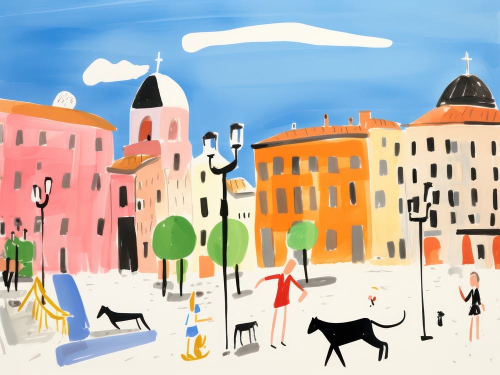 Turin Italy Cute Watercolour Illustration 1