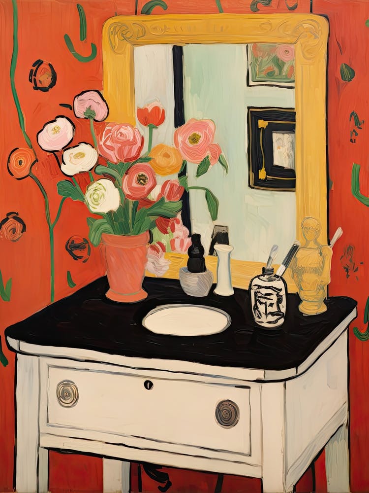 Bathroom Vanity Painting With A Ranunculus Bouquet 2