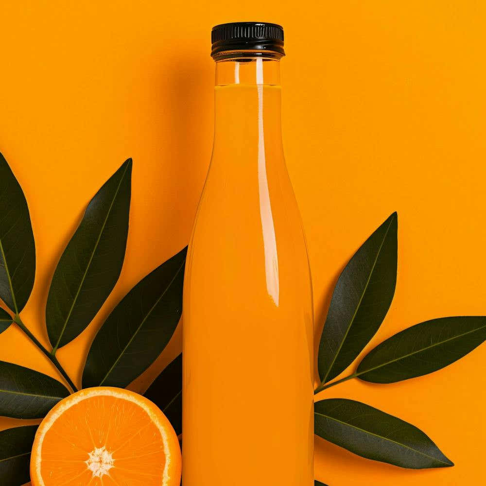 Orange Juice On A Yellow Background