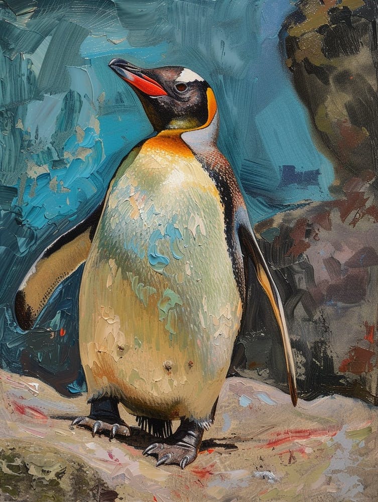 Adlie Penguin Santiago Island Oil Painting 1