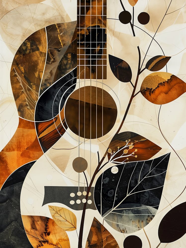 Guitare et feuilles - Art musical