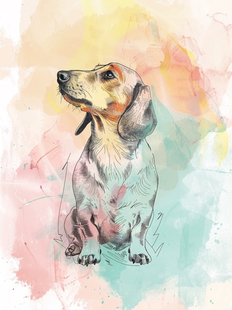 Dachshund Dog Pastel Line Watercolour Illustration  2