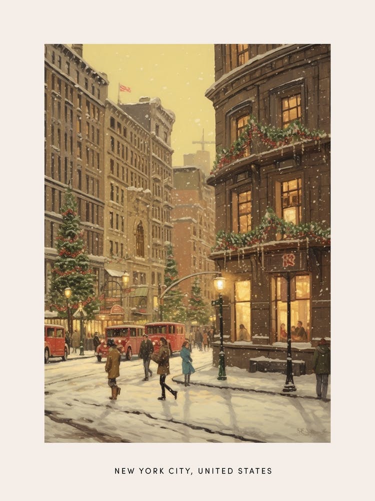 Vintage Winter Poster New York City Usa 7