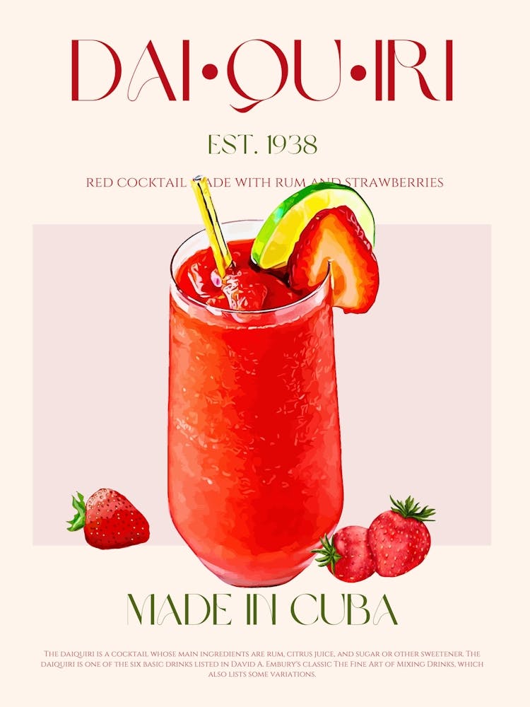 Strawberry Daiquiri Cocktail Mid Century